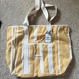 Yellow and White Striped Tote Bag